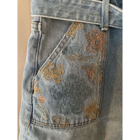 DRIFTWOOD Free People embroidered paper bag waist denim tie shorts NWT sz 32 - Picture 6 of 10